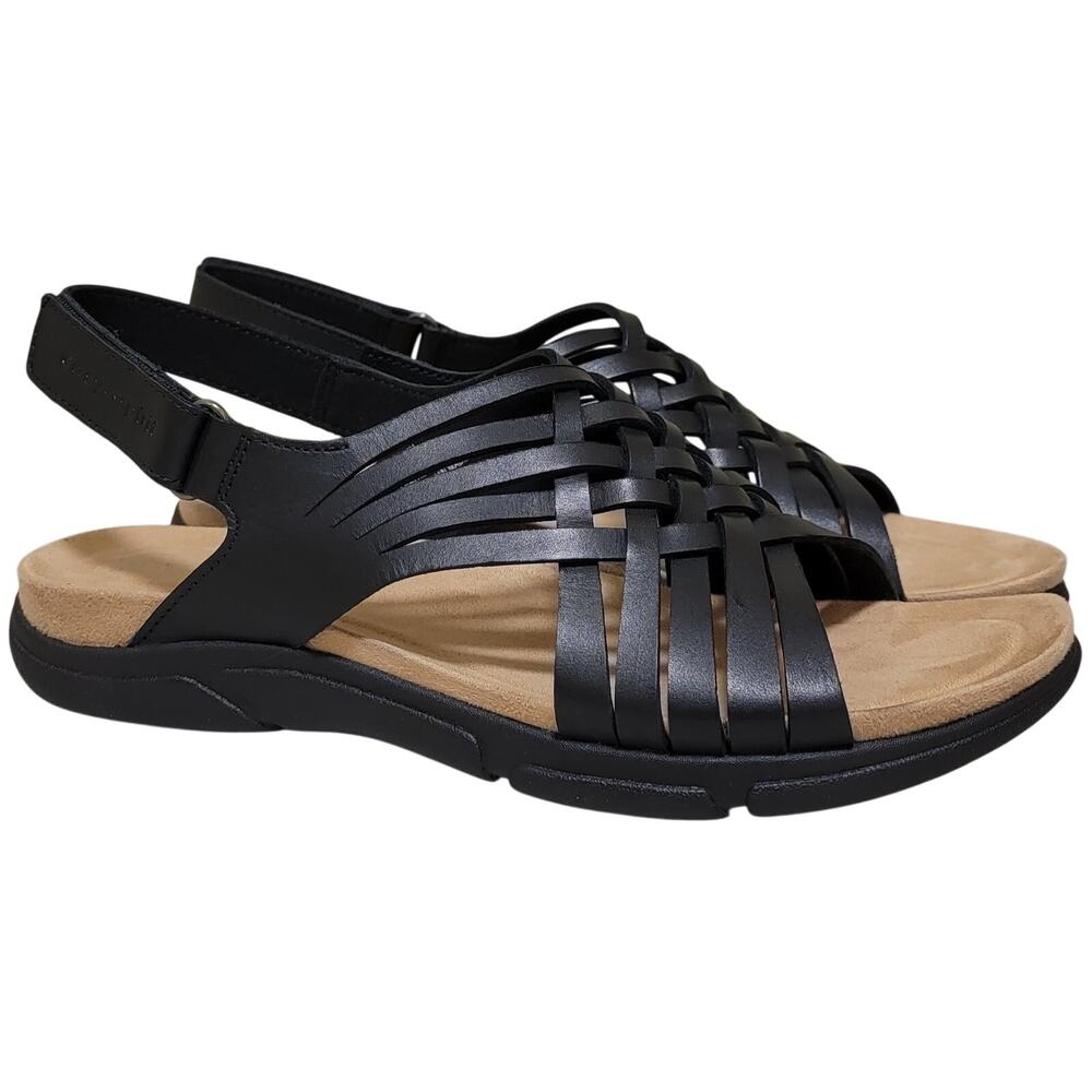 Easy Spirit Women Mar Woven Slingback Sandals Size US 7M Black Leather